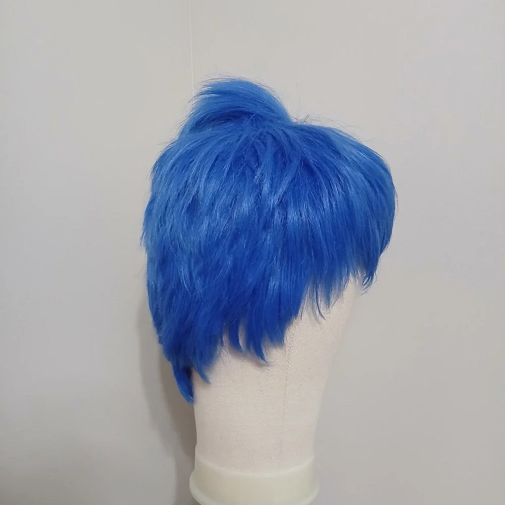 Short‎ Blue Cosplay Wig Layered Synthetic Costume Hair with Top Tuft